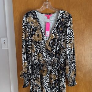 Lilly Pulitzer Black/Gold Floral Cotton Dress-Size M